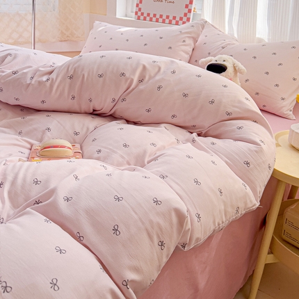 名品家纺 2025新款水洗双层纱印花四件套 蝴蝶结