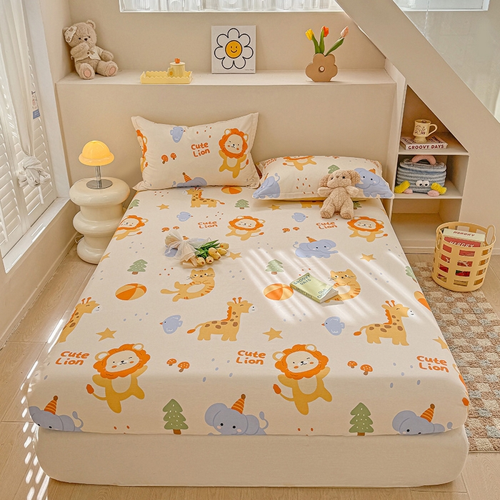 91家纺网 家纺一手货源 找家纺 2025新款12868全棉套件单品系列二单床笠 狮子乐园