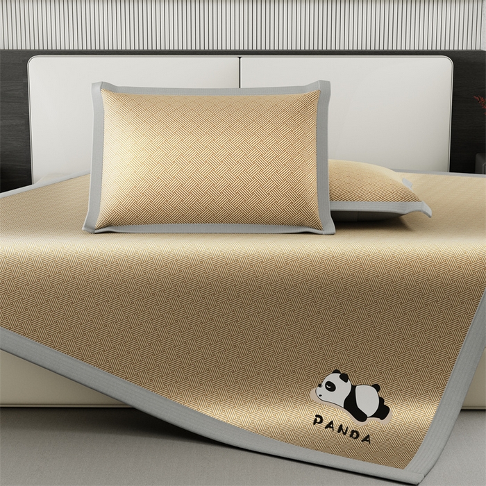 91家纺网 家纺一手货源 找家纺 叠派家纺  2025新款5A抗菌A类冰丝凉席-饼干花熊猫款 熊猫-棕色