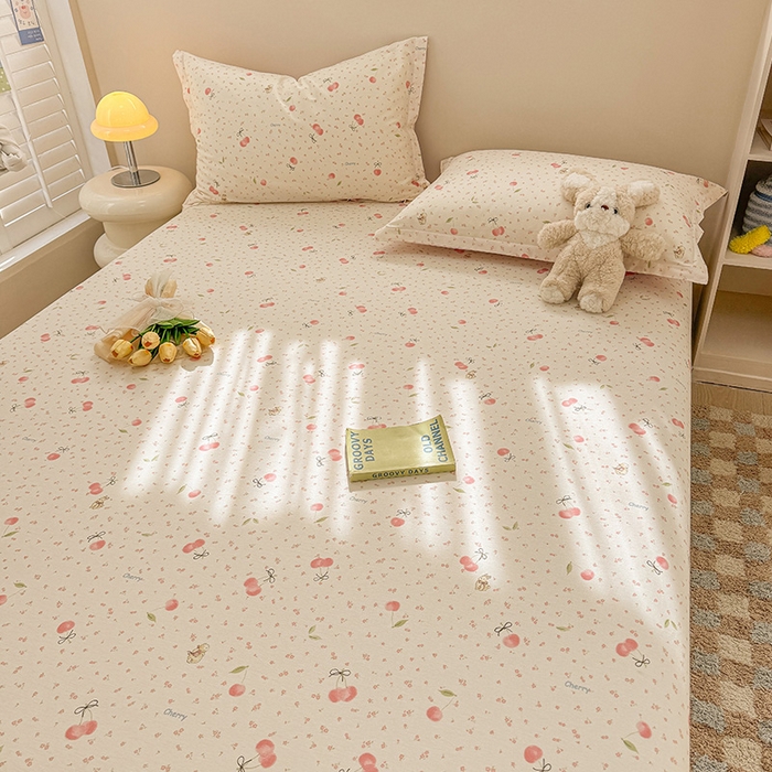 91家纺网 家纺一手货源 找家纺 2025新款12868全棉套件单品系列二单床笠 樱桃甜宠