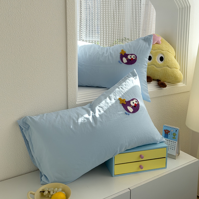 91家纺网 家纺一手货源 找家纺 曼谷家纺 2025新款软糯毛巾绣水洗棉床单床笠枕套纯色床单床笠枕套单品 茄子-天蓝