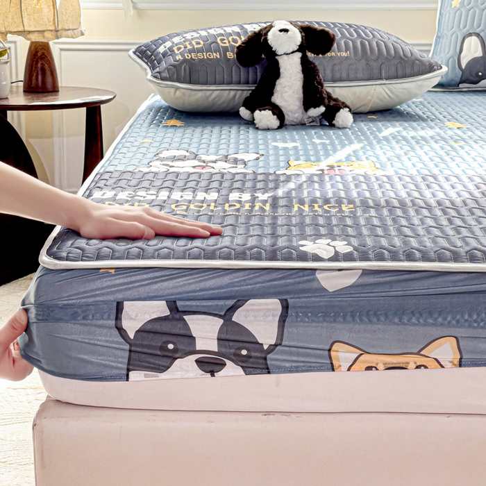 91家纺网 家纺一手货源 找家纺 富馨莱 2025新款A类凉感丝空气纤维凉席床笠款 柯基