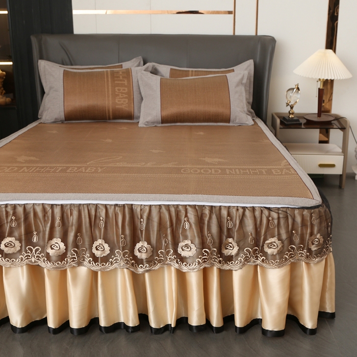 91家纺网 家纺一手货源 找家纺 能好家纺 2025新款提花冰藤席凉席床裙款 格调咖