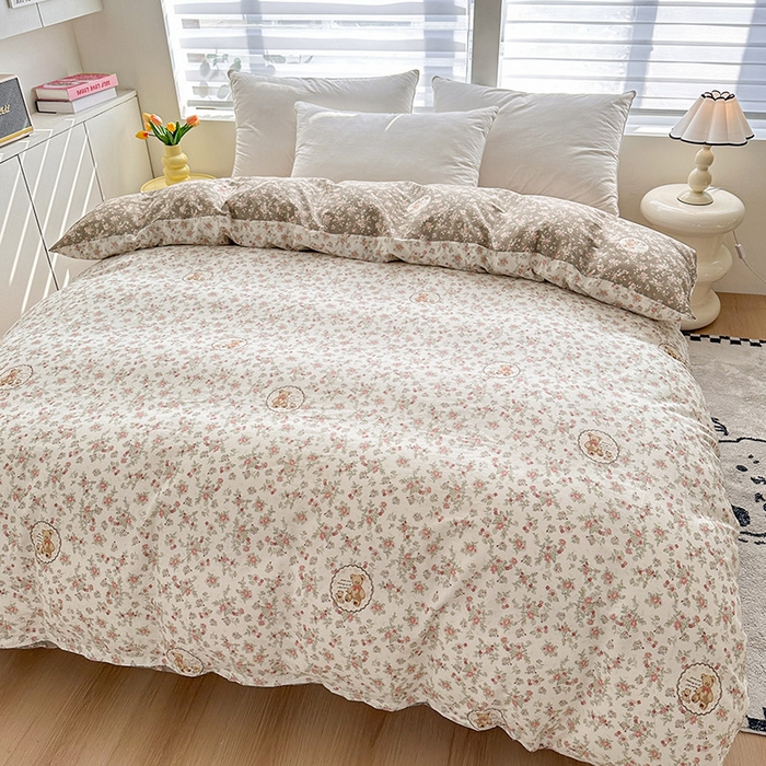 91家纺网 家纺一手货源 找家纺 绵庭家纺 2025新款12868全棉套件单品系列二单被套 清茶小熊-米