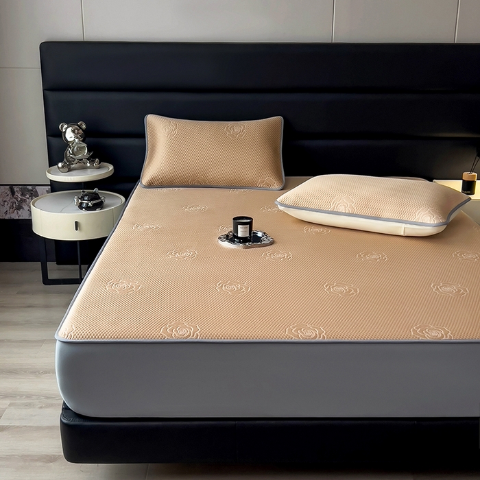 91家纺网 家纺一手货源 找家纺 欧邦 2025新款A类3D提花冰豆豆床笠款凉席 床笠款-摩卡咖