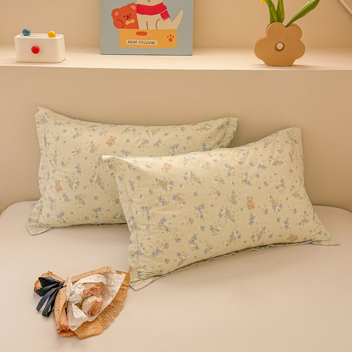 91家纺网 家纺一手货源 找家纺 绵庭家纺 2025新款12868全棉套件单品系列二单枕套 雅园漫游-蓝