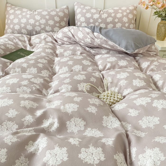 91家纺网 家纺一手货源 找家纺 汣沐生活 2025新款针织棉印花款四件套 时宜-灰