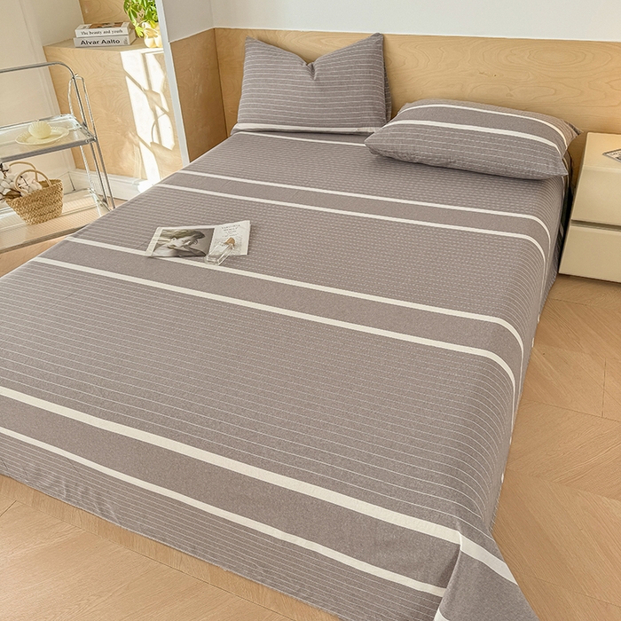 91家纺网 家纺一手货源 找家纺 晓时候 2025新款100%全棉色织水洗棉床单全棉床单纯棉床单 灰细条