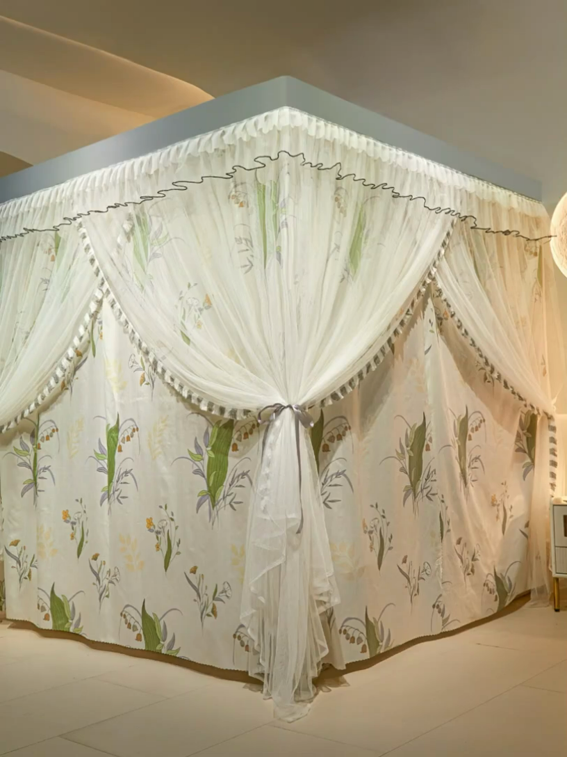 91家纺网 家纺一手货源 找家纺 锦逸家居 2025新款四季款三开门落地床幔蚊帐 幻城-云儿坊