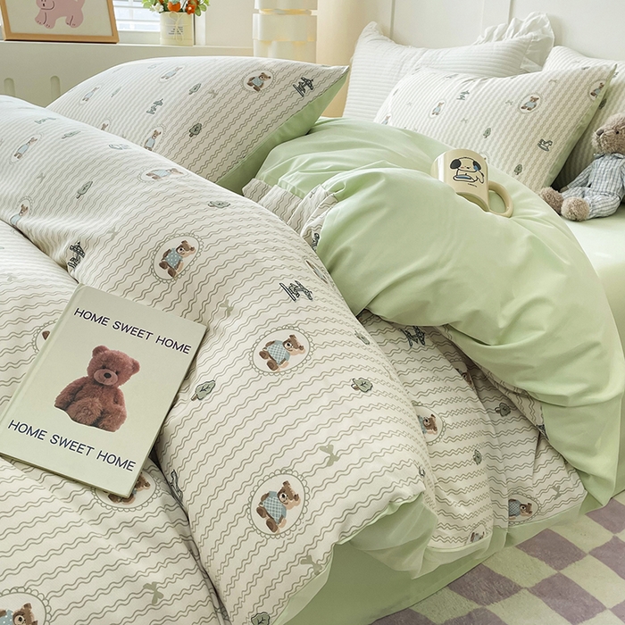 91家纺网 家纺一手货源 找家纺 汣沐生活 2025新款针织棉印花款四件套 清风小记