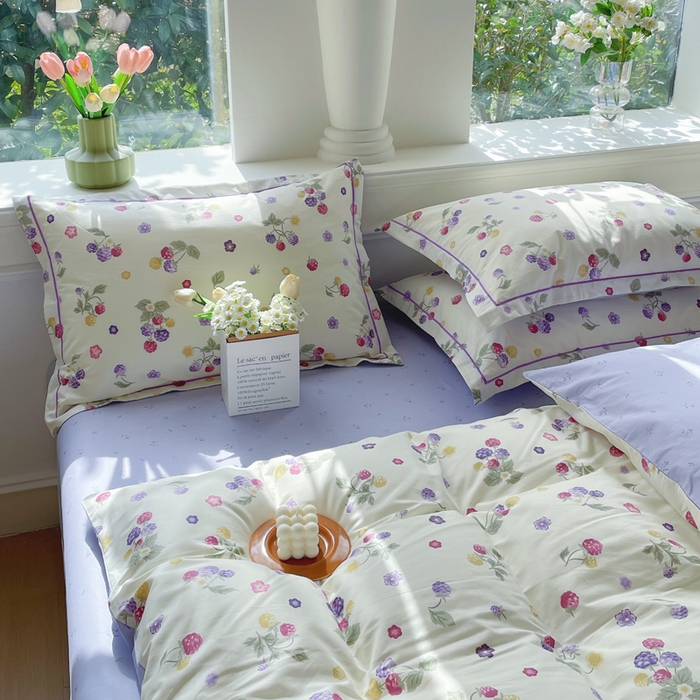 91家纺网 家纺一手货源 找家纺 铭博家纺 新款直播爆款网红全棉四件套13070印花吊边一字绣纯棉被套工艺款 樱桃可可