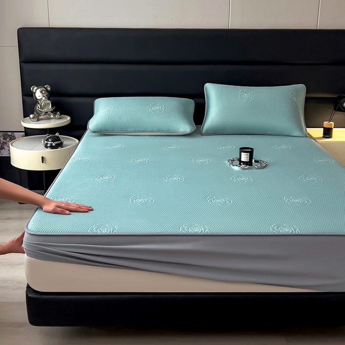 91家纺网 家纺一手货源 找家纺 （总）欧邦 2025新款A类3D提花冰豆豆床笠款凉席