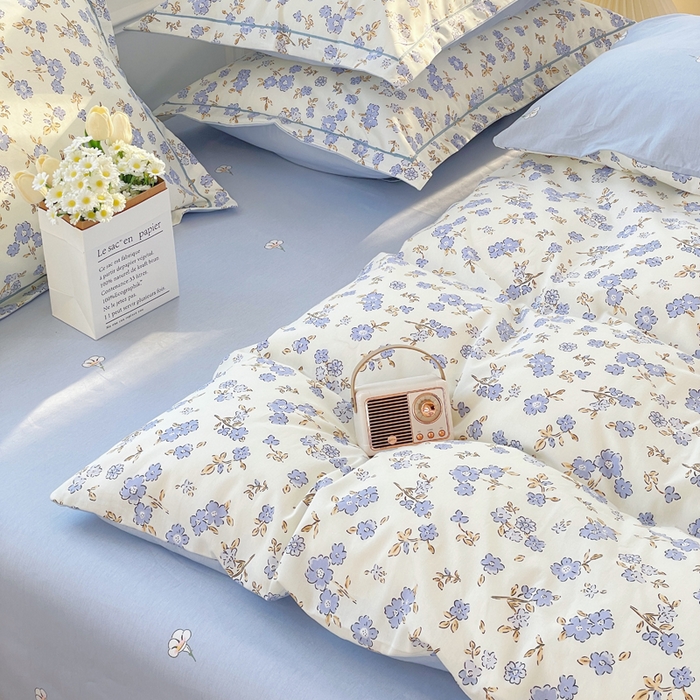 91家纺网 家纺一手货源 找家纺 铭博家纺 新款直播爆款网红全棉四件套13070印花吊边一字绣纯棉被套工艺款 花辰绒影