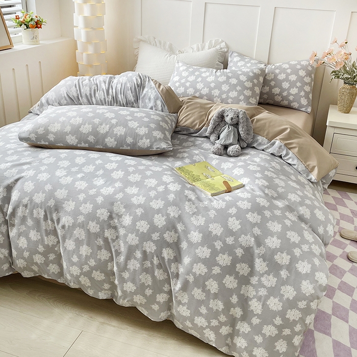 91家纺网 家纺一手货源 找家纺 汣沐生活 2025新款针织棉印花款四件套 时宜-咖