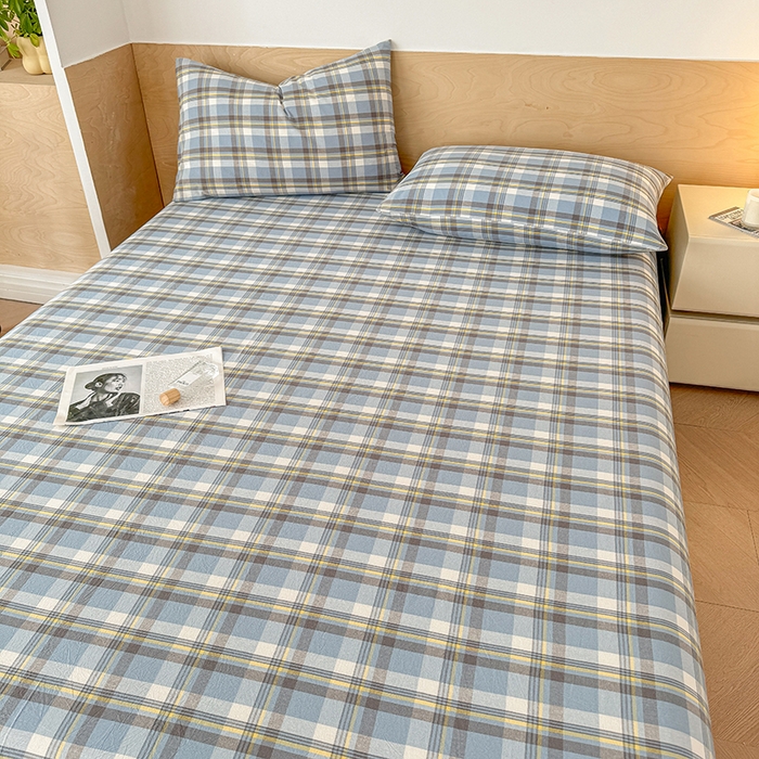 91家纺网 家纺一手货源 找家纺 晓时候 2025新款100%全棉色织水洗棉床单全棉床单纯棉床单 简兮蓝