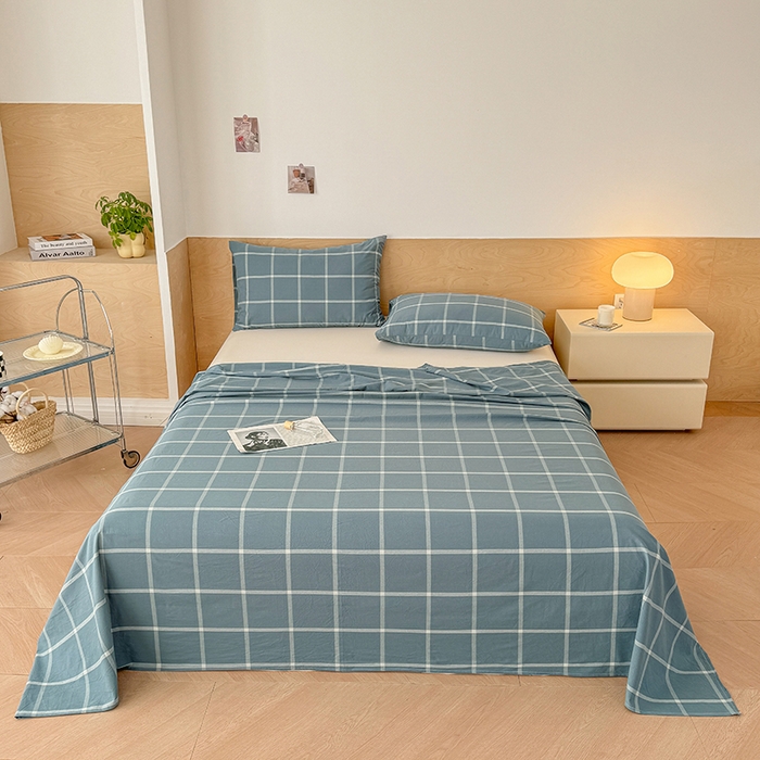 91家纺网 家纺一手货源 找家纺 晓时候 2025新款100%全棉色织水洗棉床单全棉床单纯棉床单 海蓝格