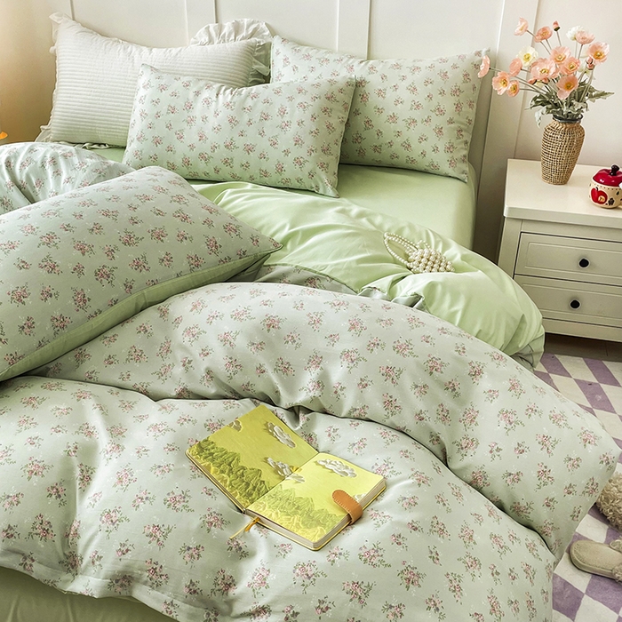 91家纺网 家纺一手货源 找家纺 汣沐生活 2025新款针织棉印花款四件套 蔓春