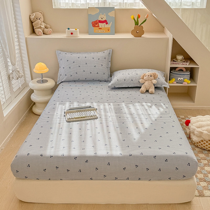 91家纺网 家纺一手货源 找家纺 2025新款12868全棉套件单品系列二单床笠 樱姿-灰