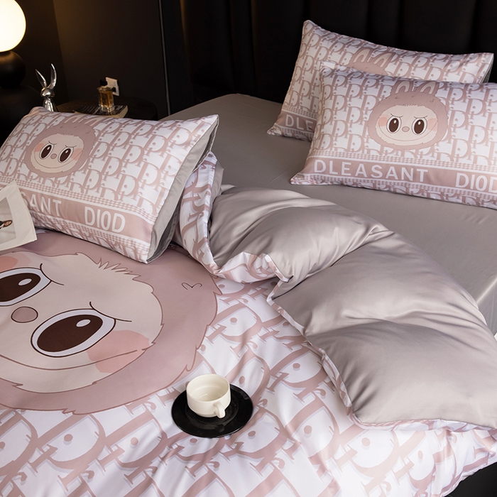 91家纺网 家纺一手货源 找家纺 2025新款水洗真丝数码印花四件套 萌萌兔