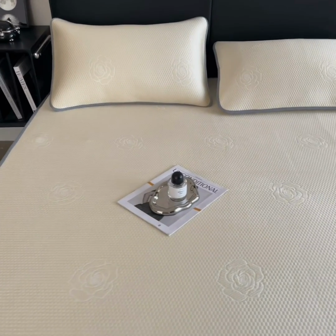 91家纺网 家纺一手货源 找家纺 欧邦 2025新款A类3D提花冰豆豆床笠款凉席 床笠款-柠檬黄