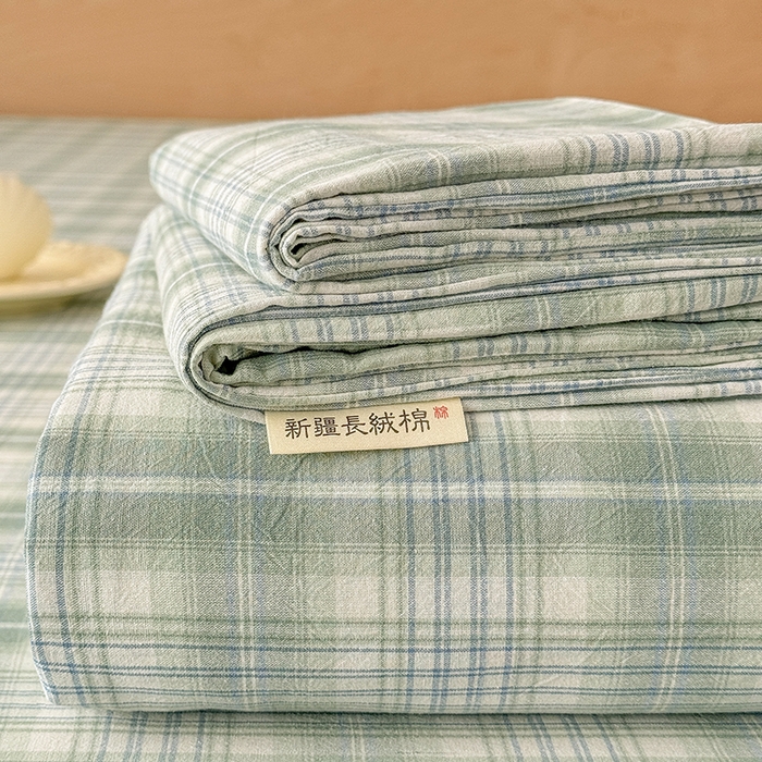 91家纺网 家纺一手货源 找家纺 晓时候 2025新款100%全棉色织水洗棉床单全棉床单纯棉床单 光年绿