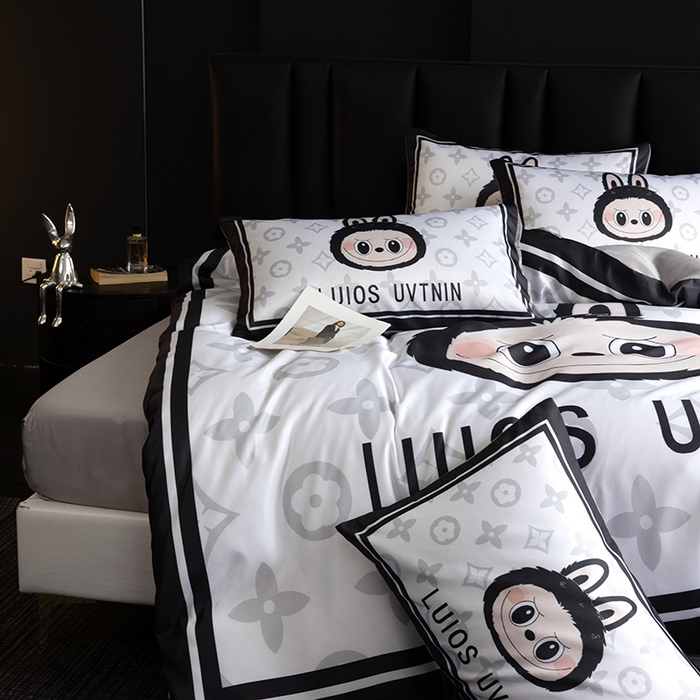 91家纺网 家纺一手货源 找家纺 2025新款水洗真丝数码印花四件套 经典兔