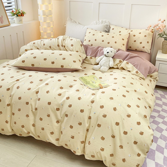 91家纺网 家纺一手货源 找家纺 汣沐生活 2025新款针织棉印花款四件套 曲奇小猫