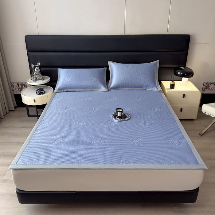 91家纺网 家纺一手货源 找家纺 欧邦 2025新款A类3D立体提花冰豆豆凉席 冰豆豆-蓝灰