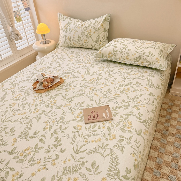 91家纺网 家纺一手货源 找家纺 绵庭家纺 2025新款12868全棉套件单品系列二单床单 叶伴花开