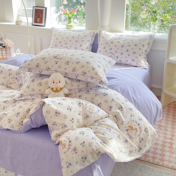 91家纺网 家纺一手货源 找家纺 铭博家纺 新款直播爆款网红全棉四件套13070印花吊边一字绣纯棉被套工艺款 茶派