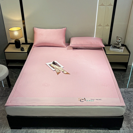 航途席业 2025新款刺绣款凉豆豆凉席 凉豆豆-玫瑰粉色