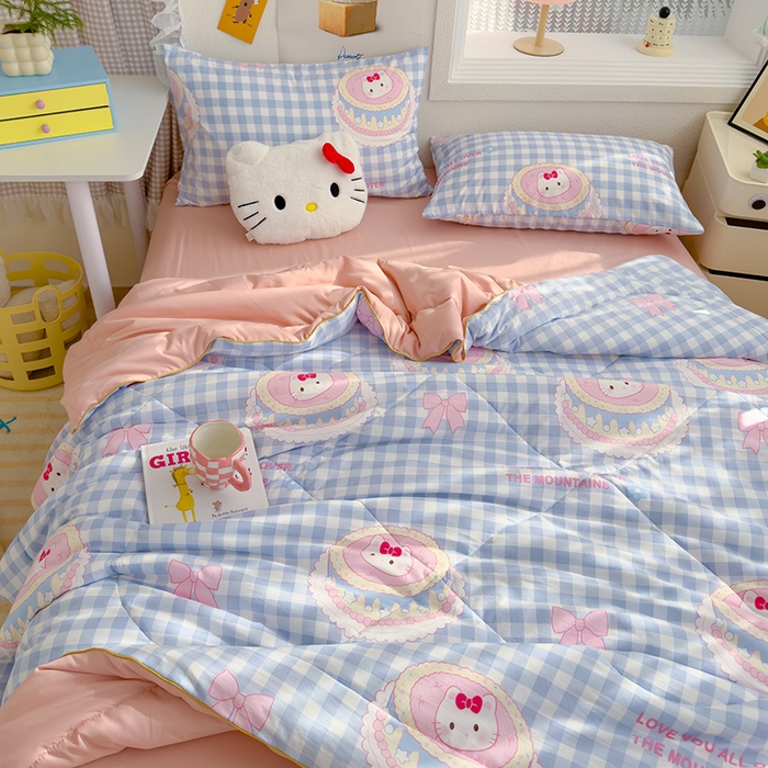 91家纺网 家纺一手货源 找家纺 太阳树家纺 2025新款A类母婴级双层纱大豆被大豆纤维夏被 蛋糕猫