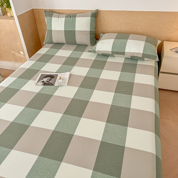 91家纺网 家纺一手货源 找家纺 晓时候 2025新款100%全棉色织水洗棉床单全棉床单纯棉床单 绿中格