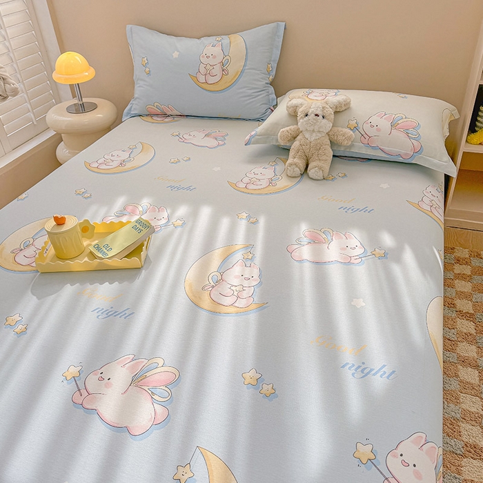 91家纺网 家纺一手货源 找家纺 2025新款12868全棉套件单品系列二单床笠 月亮兔