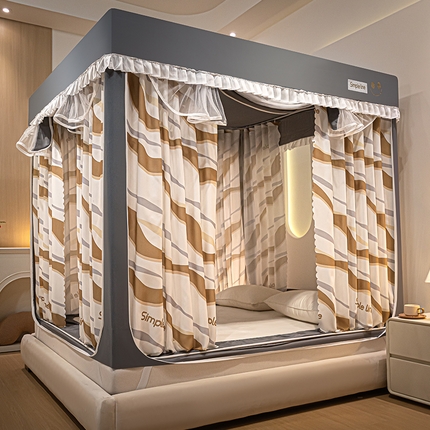 91家纺网 家纺一手货源 找家纺 锦逸家居 2025新款坐床式防摔遮光蚊帐 时尚英伦-遮光