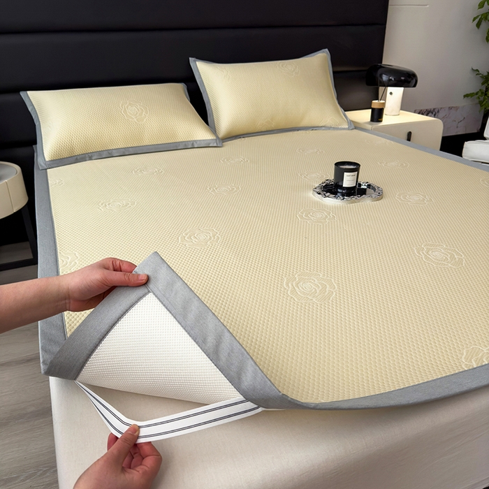 91家纺网 家纺一手货源 找家纺 欧邦 2025新款A类3D立体提花冰豆豆凉席 冰豆豆-柠檬黄