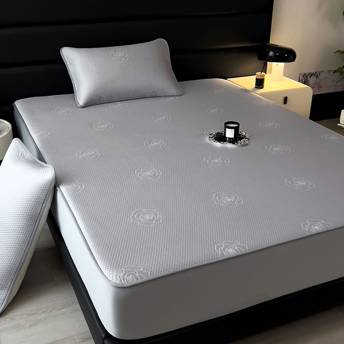 91家纺网 家纺一手货源 找家纺 欧邦 2025新款A类3D提花冰豆豆床笠款凉席 床笠款-高级灰