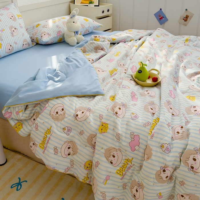 91家纺网 家纺一手货源 找家纺 太阳树家纺 2025新款A类母婴级双层纱大豆被大豆纤维夏被 不二家