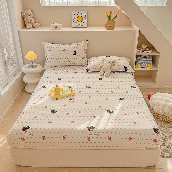 91家纺网 家纺一手货源 找家纺 2025新款12868全棉套件单品系列二单床笠 甜心蜜趣