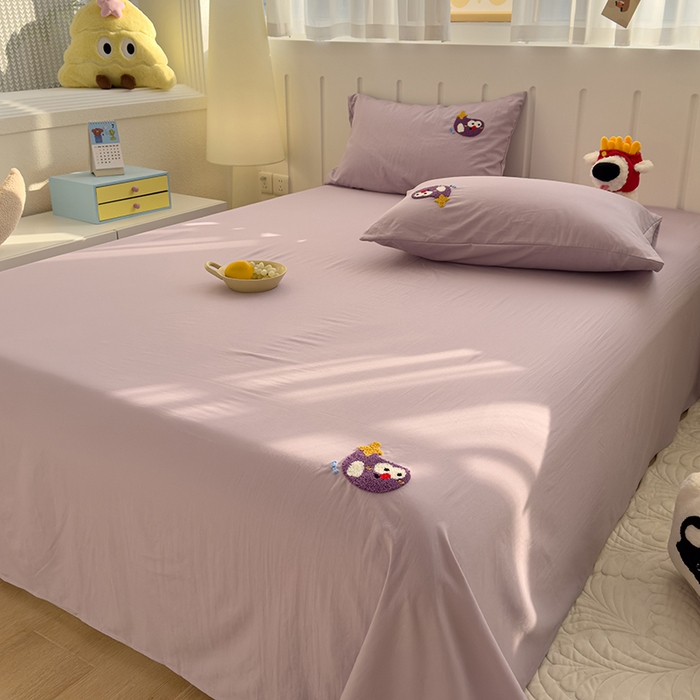 91家纺网 家纺一手货源 找家纺 曼谷家纺 2025新款软糯毛巾绣水洗棉床单床笠枕套纯色床单床笠枕套单品 茄子-紫色