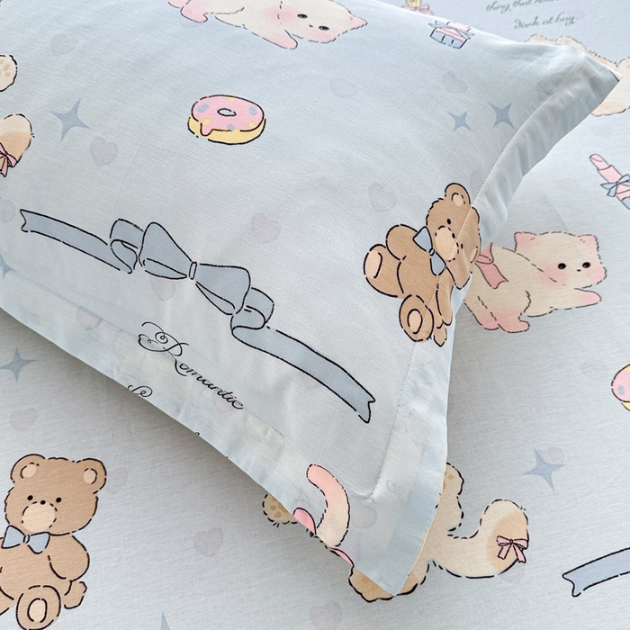 91家纺网 家纺一手货源 找家纺 绵庭家纺 2025新款12868全棉套件单品系列二单枕套 奶油阿布-蓝