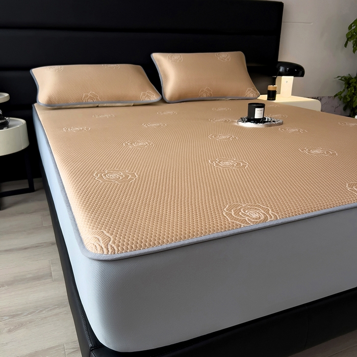 91家纺网 家纺一手货源 找家纺 欧邦 2025新款A类3D提花冰豆豆床笠款凉席 床笠款-摩卡咖