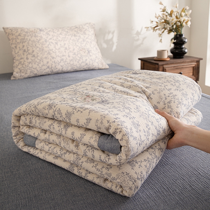 91家纺网 家纺一手货源 找家纺 吾诺 2025新建全棉印花泡泡双层纱大豆夏被子被芯全棉夏被四件套夏凉被空调被 丽芙