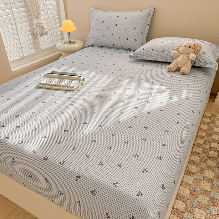 91家纺网 家纺一手货源 找家纺 2025新款12868全棉套件单品系列二单床笠 樱姿-灰