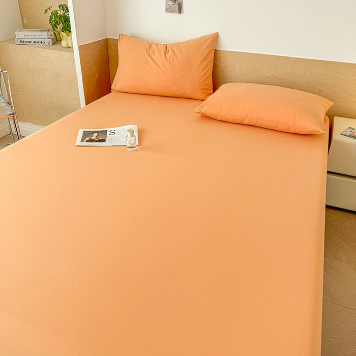 91家纺网 家纺一手货源 找家纺 晓时候 2025新款100%全棉色织水洗棉床笠全棉床笠纯棉床笠 果橙