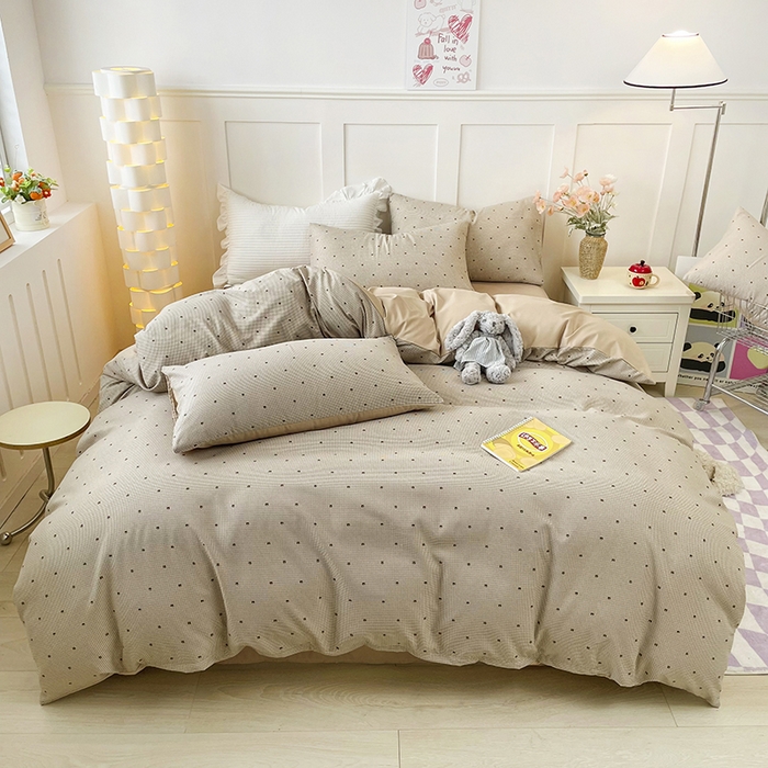 91家纺网 家纺一手货源 找家纺 汣沐生活 2025新款针织棉印花款四件套 摩卡小熊