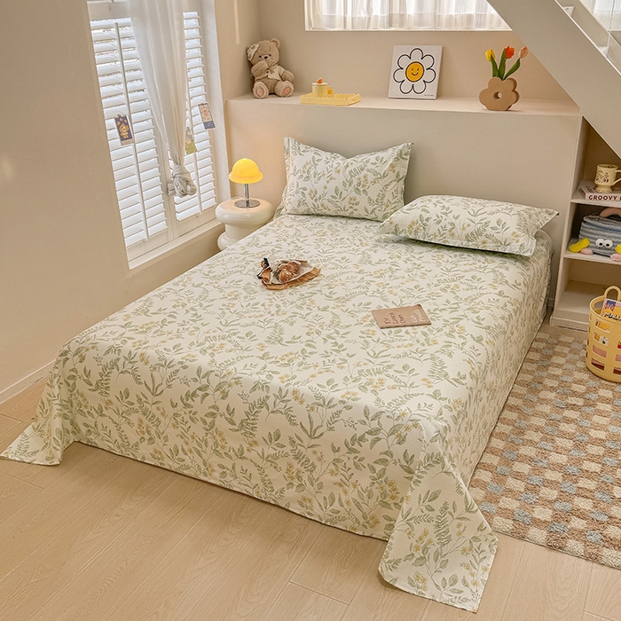 91家纺网 家纺一手货源 找家纺 绵庭家纺 2025新款12868全棉套件单品系列二单床单 叶伴花开