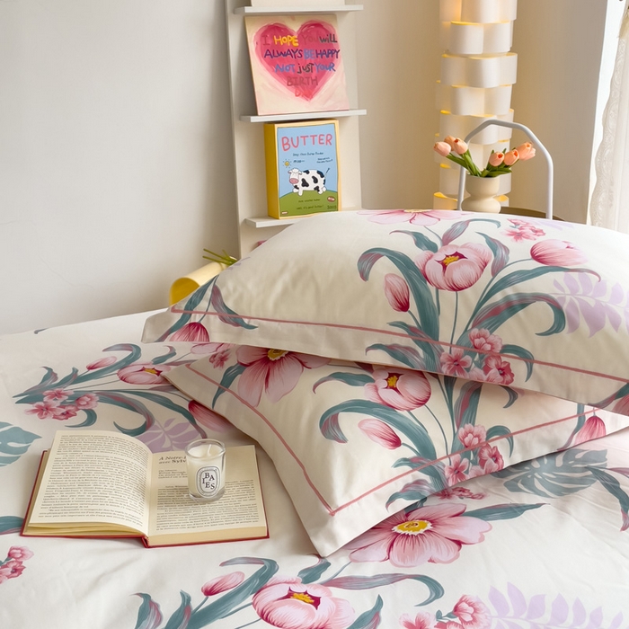 91家纺网 家纺一手货源 找家纺 铭博家纺 新款直播爆款网红全棉四件套13070印花吊边一字绣纯棉被套工艺款 长歌行