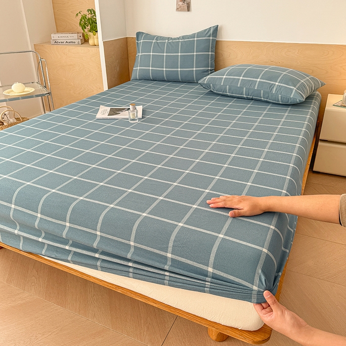 91家纺网 家纺一手货源 找家纺 晓时候 2025新款100%全棉色织水洗棉床笠全棉床笠纯棉床笠 海蓝格