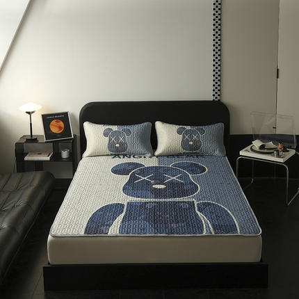 圣比熊 2025新款大版印花纯色0.5乳胶凉席床笠款床裙款凉席三件套 床单款-潮流熊